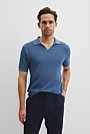 Cotton Silk Stripe Open Neck Polo