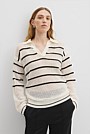 Organically Grown Cotton Linen Stripe Mesh Long Sleeve Polo Knit