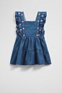 Cotton Chambray Frill Embroidered Dress