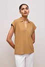Linen Cotton Relaxed Cap Sleeve Polo