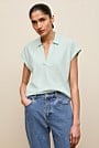 Linen Cotton Relaxed Cap Sleeve Polo