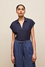 Linen Cotton Relaxed Cap Sleeve Polo