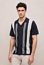 Linen Cotton Stripe Intarsia Knit Shirt