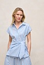 Jacquard Stripe Poplin Tie Front Shirt