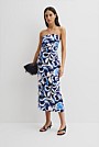 Organically Grown Linen Print Strapless Midi Dress