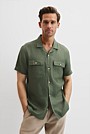 Double Pocket Textured Linen Short Sleeve Shirt