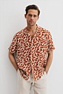 Linen Leaf Print Short Sleeve Shirt