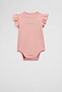 Organically Grown Cotton Blend Frill Short Sleeve Logo Bodysuit