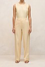 Linen Cotton Herringbone Tailored Wide Leg Pant