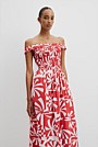 Print Shirred Midi Dress