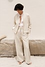 Yarn Dyed Linen Drawcord Wide Leg Pant