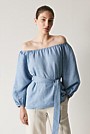 Yarn Dyed Linen Blend Boat Neck Blouse