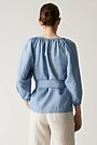 Yarn Dyed Linen Blend Boat Neck Blouse