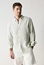 Regular Fit Yarn Dyed Linen Fine Stripe Shirt