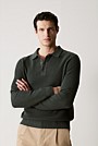 Cotton Rib Knit Long Sleeve Polo