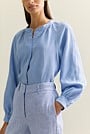 Linen Collarless Blouson Sleeve Blouse