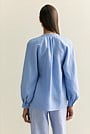 Linen Collarless Blouson Sleeve Blouse