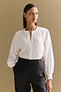 Linen Collarless Blouson Sleeve Blouse