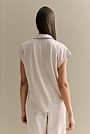 Linen Cotton Stripe Relaxed Cap Sleeve Polo