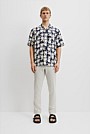 Organically Grown Linen Short Sleeve Palm Tile Print Shirt