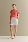 Mercerised Cable Knit Relaxed V Neck Top