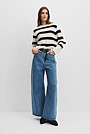 Organically Grown Cotton Blend Stripe Crop Crew Neck Knit