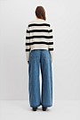 Organically Grown Cotton Blend Stripe Crop Crew Neck Knit