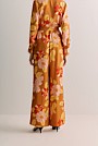 Satin Peony Print Relaxed Pant
