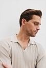 Cotton Silk Stripe Open Neck Polo