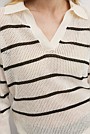 Organically Grown Cotton Linen Stripe Mesh Long Sleeve Polo Knit