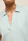 Linen Cotton Relaxed Cap Sleeve Polo