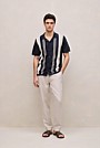 Linen Cotton Stripe Intarsia Knit Shirt