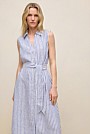 Yarn Dyed Linen Stripe Sleeveless Shirt Dress