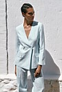 Linen Collarless V Neck Blazer
