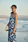 Organically Grown Linen Print Strapless Midi Dress