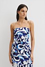 Organically Grown Linen Print Strapless Midi Dress