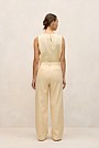 Linen Cotton Herringbone Tailored Wide Leg Pant