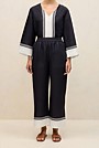 Linen Blend Border Print Pant