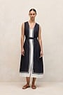 Linen Blend Border Print Dress