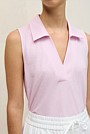 Linen Cotton Knit Collared Tank