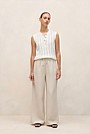 Yarn Dyed Linen Drawcord Wide Leg Pant