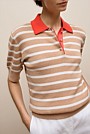 Cotton Cashmere Stripe Rib Knit Polo