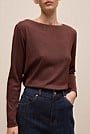 Metallic Boat Neck Long Sleeve T-Shirt