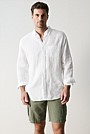 Regular Fit Linen Piece Dyed Long Sleeve Shirt