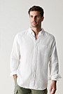 Regular Fit Linen Piece Dyed Long Sleeve Shirt