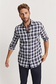 Tailored Fit Organically Grown Linen Delave Check Shirt