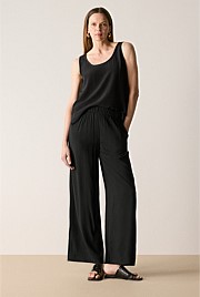 Cupro Blend Wide Leg Pull On Pant