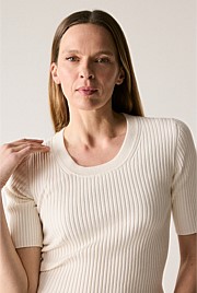 Cotton Cashmere Blend Rib Knit T-Shirt