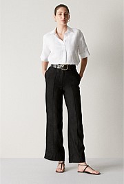 Linen Pintuck Detail Wide Leg Pant