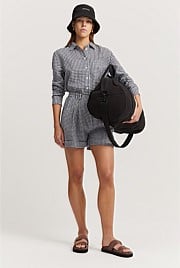 Organically Grown Linen Check Tuck Front Short